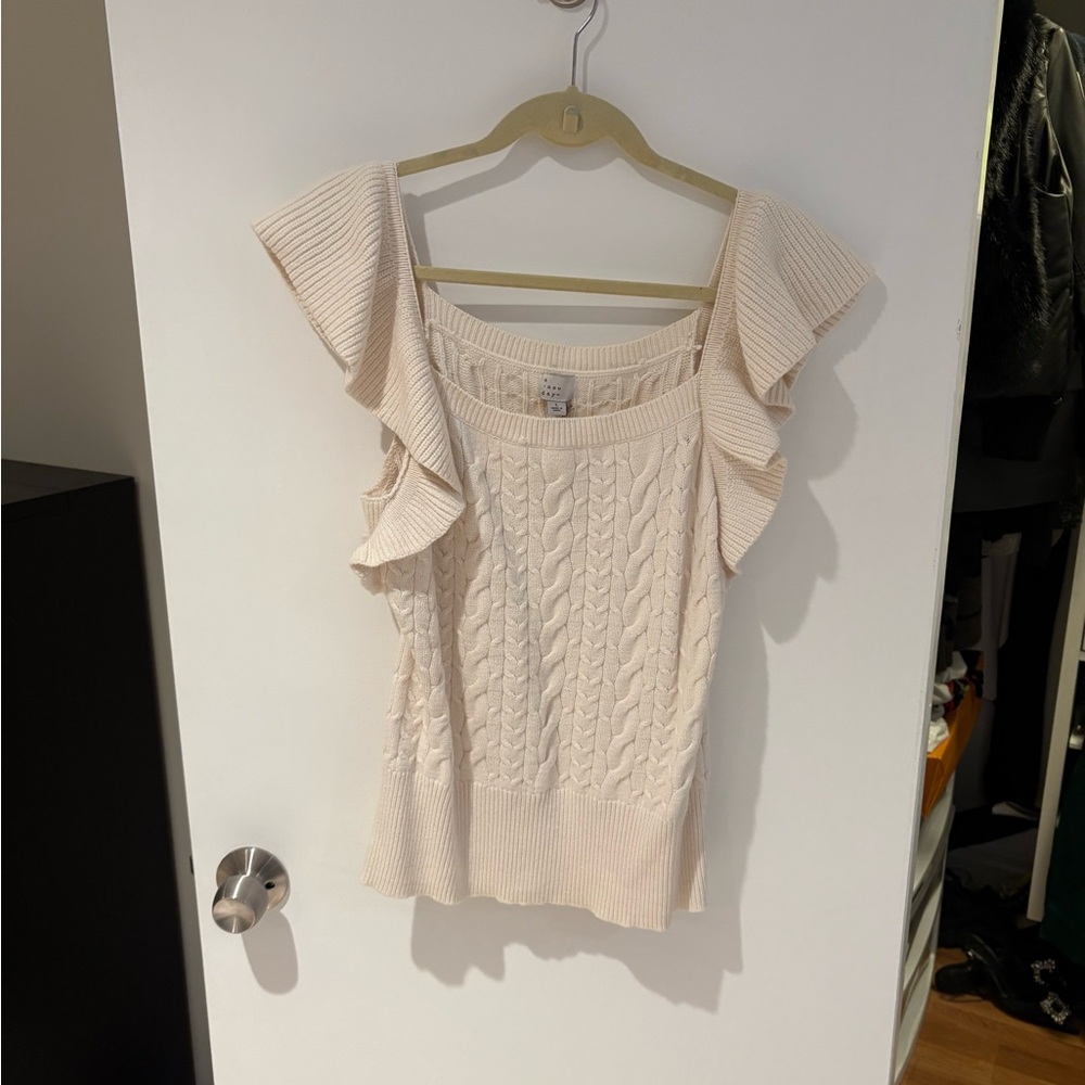 a new day Cream Off-the-Shoulder Sweater with Ruffled Sleeves